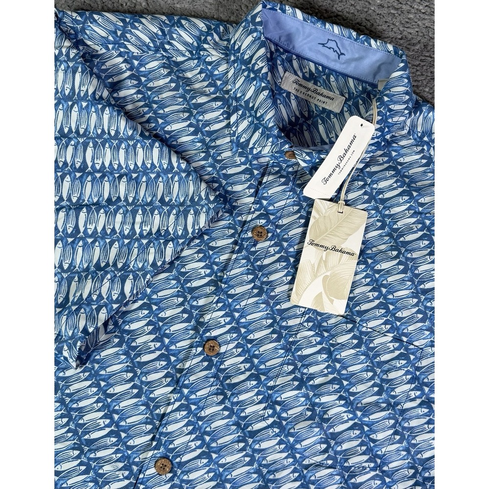 NWT Tommy Bahama Mens L Coconut Point "Reel It In" Fish Print Island Zone Shirt